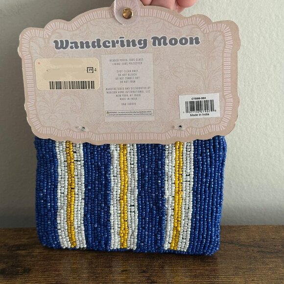 Handmade in India Wandering Moon Beaded Sardines Fish Coin Pouch Blue Yellow - Picture 2 of 3